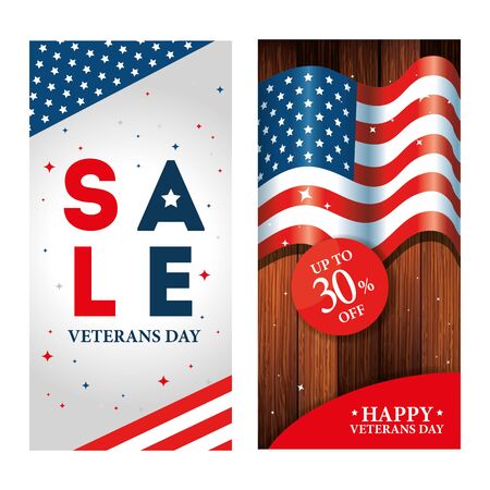 set of poster veterans day with promotion and decoration vector illustration designのイラスト素材