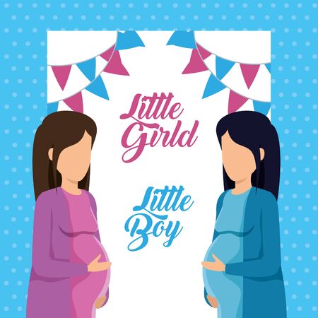 women pregnant of little boy and girl with letter invitation to baby shower vector illustrationのイラスト素材