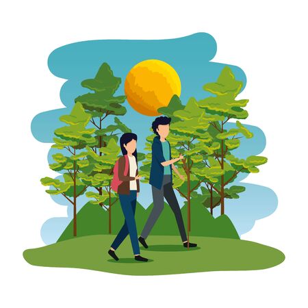 young couple in the camping zone vector illustration designのイラスト素材