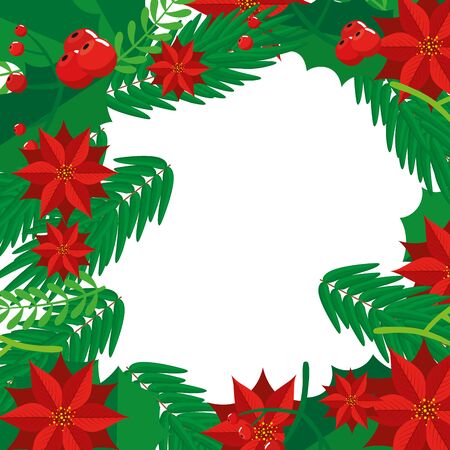 frame of christmas of flowers and leafs vector illustration designのイラスト素材