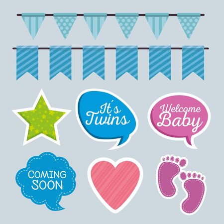 set of baby shower cute decoration to special celebrationのイラスト素材
