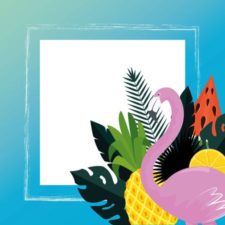 summer frame with tropical fruits and flemish vector illustration designのイラスト素材