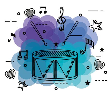 drum with treble clef and quaver with beam notes to music melody vector illustrationのイラスト素材