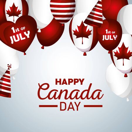 canada balloons flag with leaf and party hat celebration vector illustrationのイラスト素材