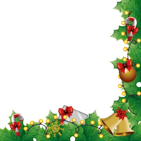 leafs decoratives with lights christmas and decorations vector illustration designのイラスト素材