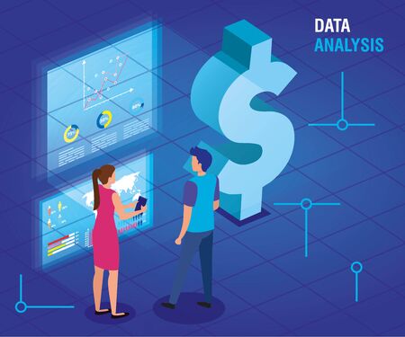 business couple with data analysis vector illustration designのイラスト素材