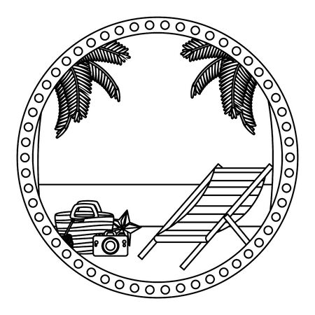 circular frame with summer beach and chair vector illustration designのイラスト素材