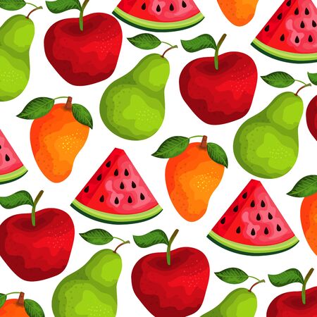 group of fresh fruits nature vector illustration designのイラスト素材