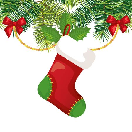 sock hanging with decoration christmas vector illustration designのイラスト素材