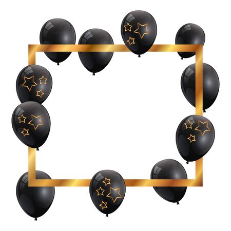 set of balloons helium black with square frame vector illustration designのイラスト素材