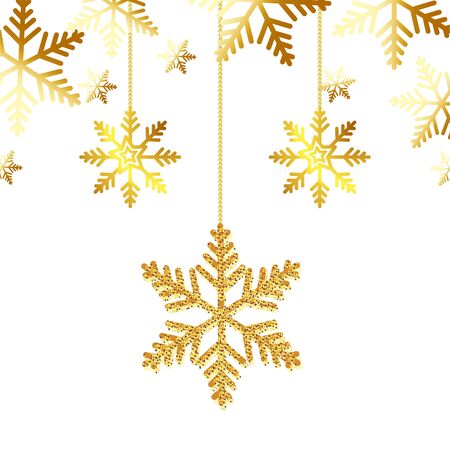snowflakes golden of christmas hanging isolated icon vector illustration designのイラスト素材