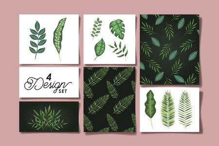 set of four designs leafs tropicals vector illustration designのイラスト素材