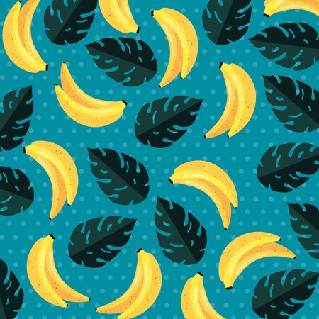 babanas fruits with tropical leaves plants background to summer time vector illustrationのイラスト素材