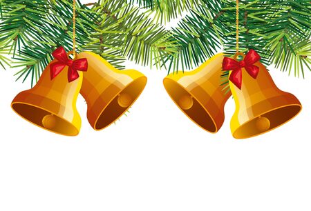 bells christmas hanging with leafs tropicals decorative vector illustration designのイラスト素材