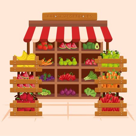 Fruits and vegetables shop design, Store market shopping commerce retail buy and paying theme Vector illustrationのイラスト素材