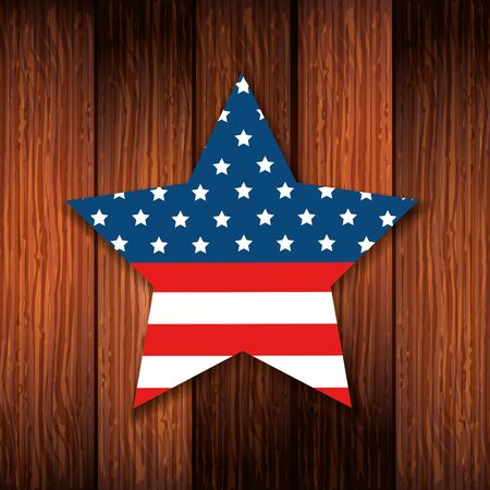 united states flag in star shape with background wooden vector illustration designのイラスト素材