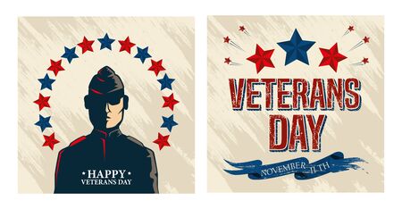 happy veterans day celebration with military and stars vector illustration designのイラスト素材