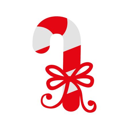 sweet cane christmas with bow ribbon isolated icon vector illustration designのイラスト素材