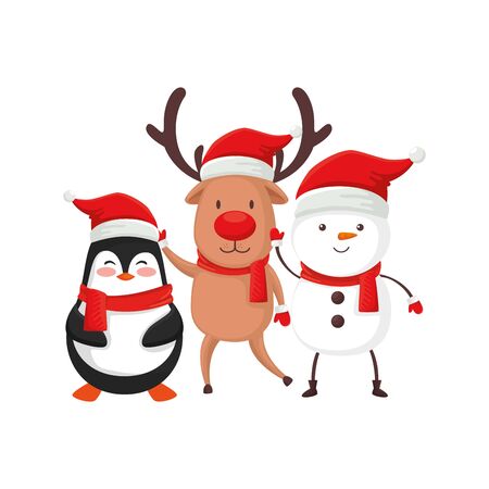 reindeer with characters of merry christmas vector illustration designのイラスト素材