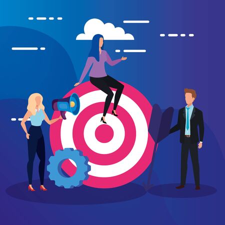 Target gear and people design, Solution success strategy idea problem innovation and creativity theme Vector illustrationのイラスト素材