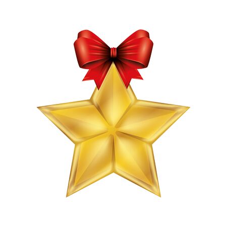 star decoration christmas with bow ribbon isolated icon vector illustration designのイラスト素材