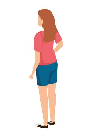 cute young woman back character vector illustration designのイラスト素材