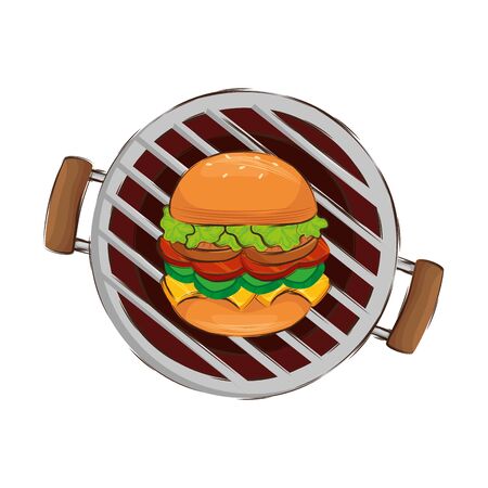 oven barbecue with hamburger isolated icon vector illustration designのイラスト素材