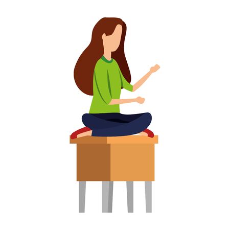 businesswoman seated in bench with lotus position vector illustration designのイラスト素材