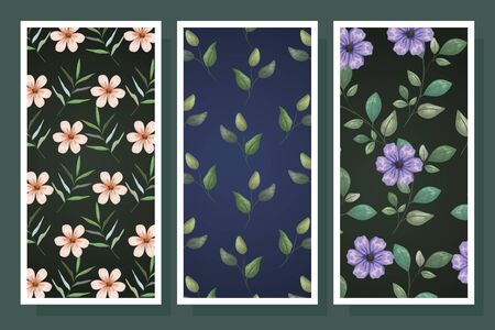 bundle of patterns flowers and leafs vector illustration designのイラスト素材