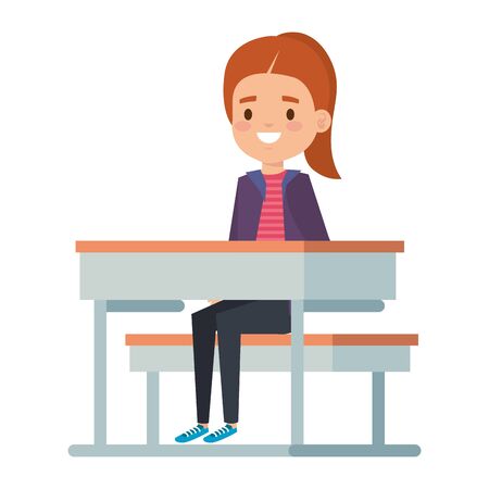 cute little student girl in school desk vector illustration designのイラスト素材