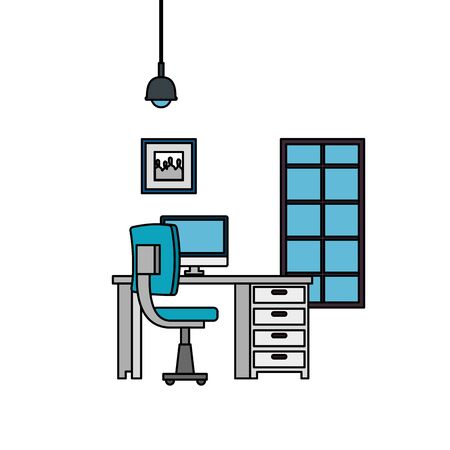 office work place scene with desktop vector illustration designのイラスト素材