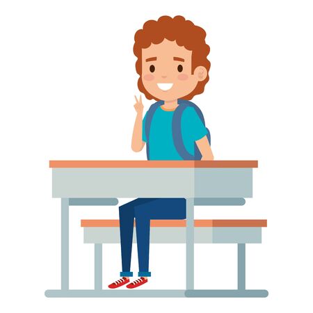 happy student boy seated in school desk vector illustration designのイラスト素材