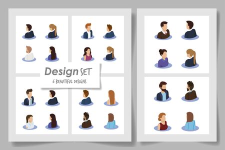 set six designs of business people vector illustration designのイラスト素材