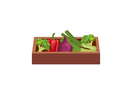 healthy vegetable in wooden box isolated icon vector illustration designのイラスト素材