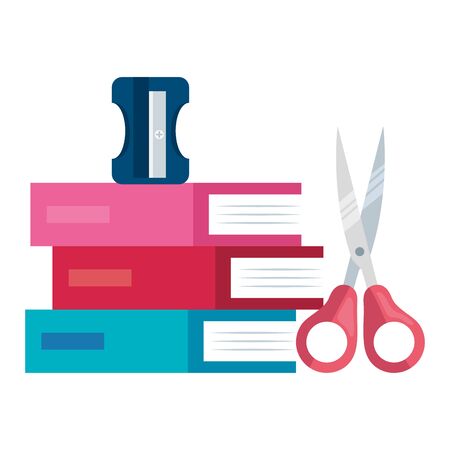 pile textbooks and scissors and sharpener vector illustration designのイラスト素材