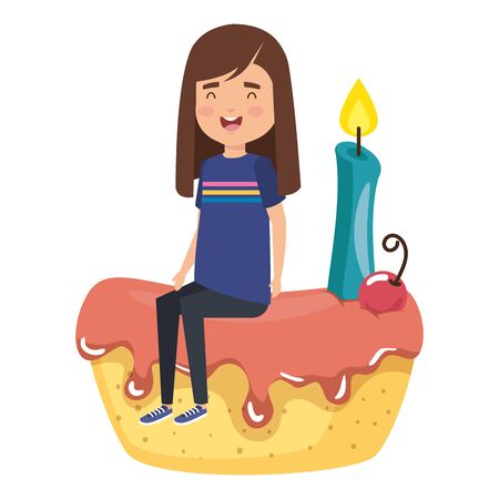 cute little girl seated in cake with candle vector illustration designのイラスト素材