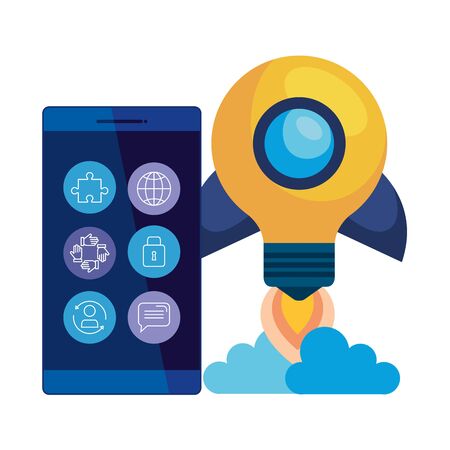 smartphone with rocket bulb launcher vector illustration designのイラスト素材