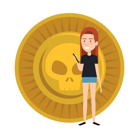 young woman with mexican coin vector illustration designのイラスト素材