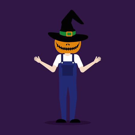 halloween young man disguised of scarecrow vector illustration designのイラスト素材