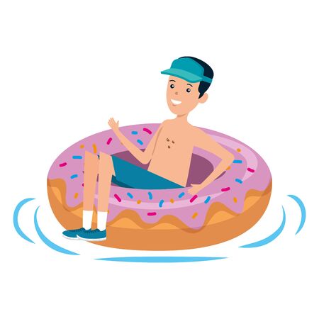 young man with donut float character vector illustration designのイラスト素材