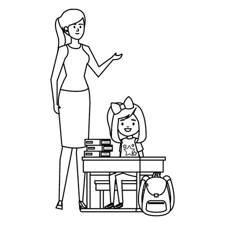 student girl in school desk with female teacher vector illustration designのイラスト素材