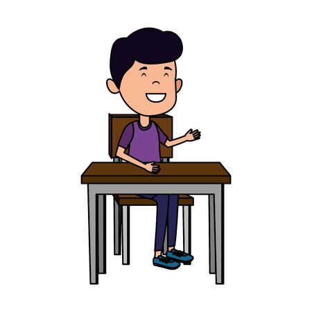 happy student boy seated in school desk vector illustration designのイラスト素材