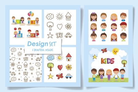 six designs of kids and toys vector illustration designのイラスト素材