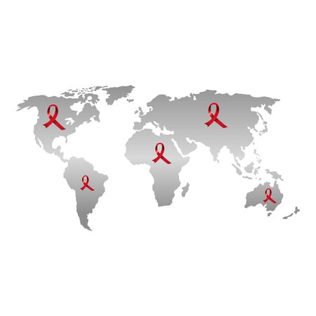 world map with set of aids day awareness ribbons vector illustration designのイラスト素材