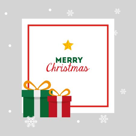 merry christmas card with gift boxes and square frame vector illustration designのイラスト素材