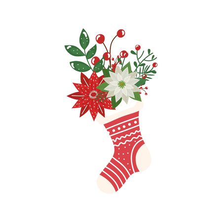 sock christmas decorative with flowers isolated icon vector illustration designのイラスト素材
