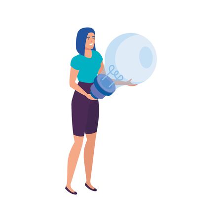 beautiful woman with light bulb avatar character vector illustration designのイラスト素材