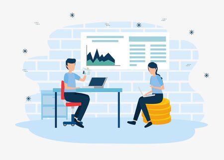 Businesswoman and businessman design, Infographic data information business analytics and visual presentation theme Vector illustrationのイラスト素材