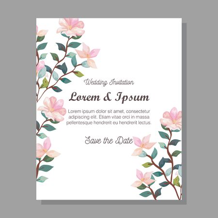 wedding invitation card with flowers decoration vector illustration designのイラスト素材