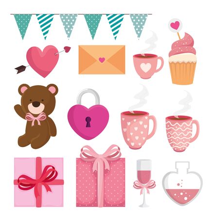 set of decoration for happy valentines day vector illustration designのイラスト素材